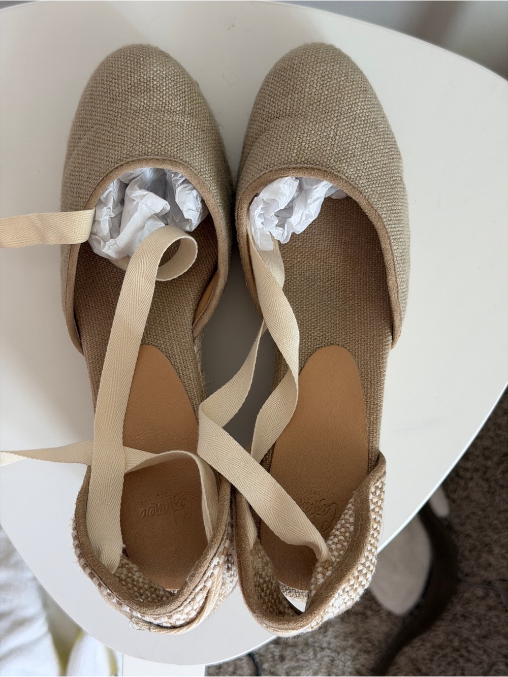 Castaner Beige Canvas Espadrille Ballet Tie Flats